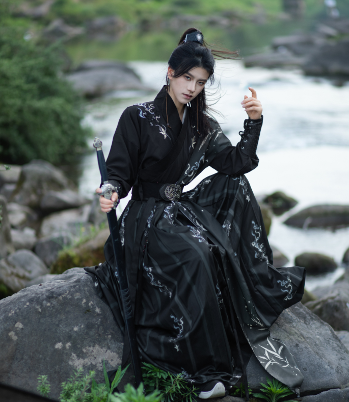 【游烟&middot;离】汉服男侠客风黑色古风公子仙气日常