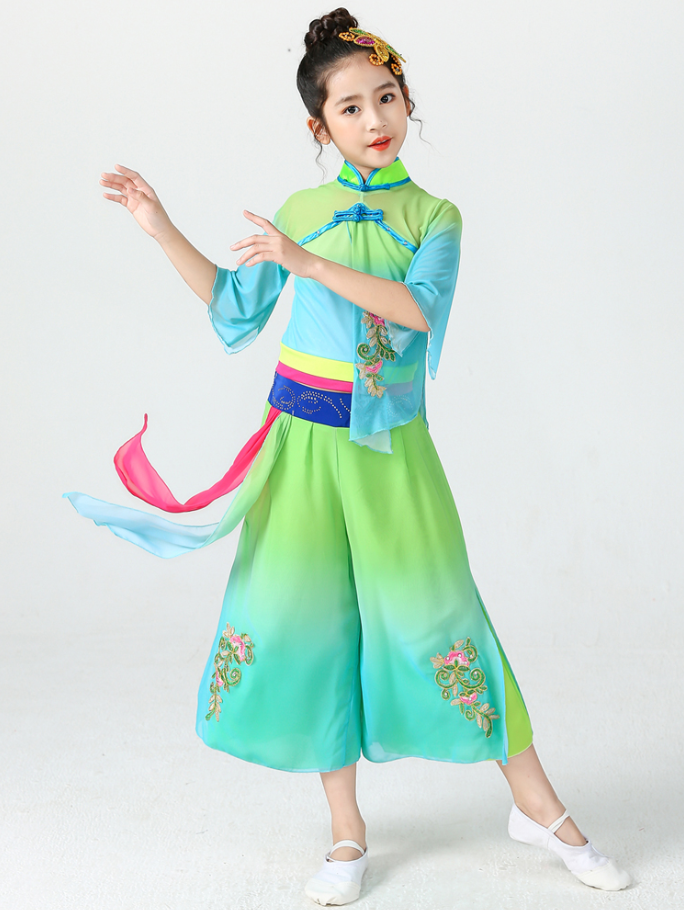 古典舞演出服女儿童斗笠秧歌舞服