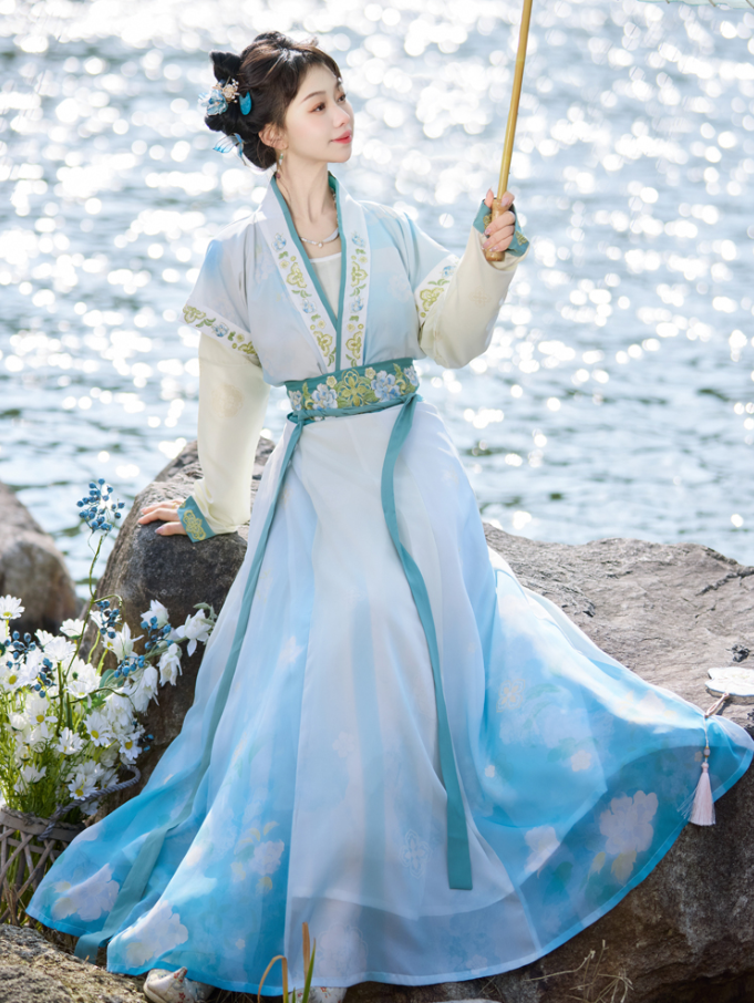 池秋记原创汉服【碧落】复原唐制背子齐腰八破裙